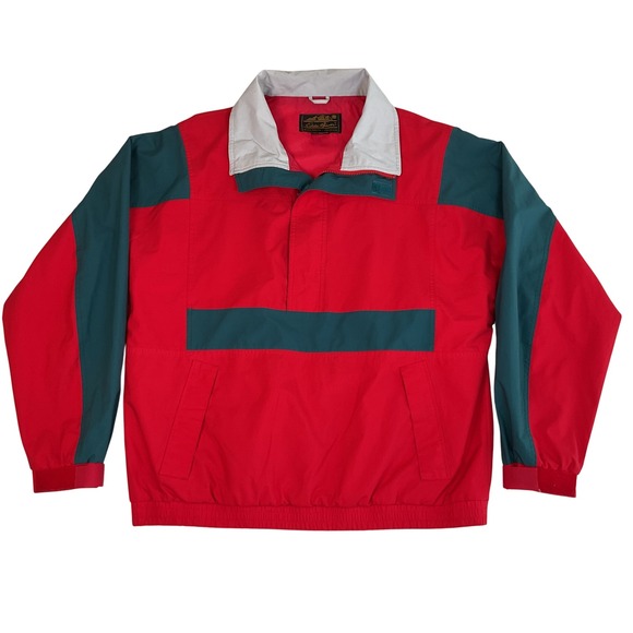 Eddie Bauer Windbreaker Jacket Men L Red Gore-Tex Anorak Pullover 1/2 Retro Vtg - Picture 1 of 10